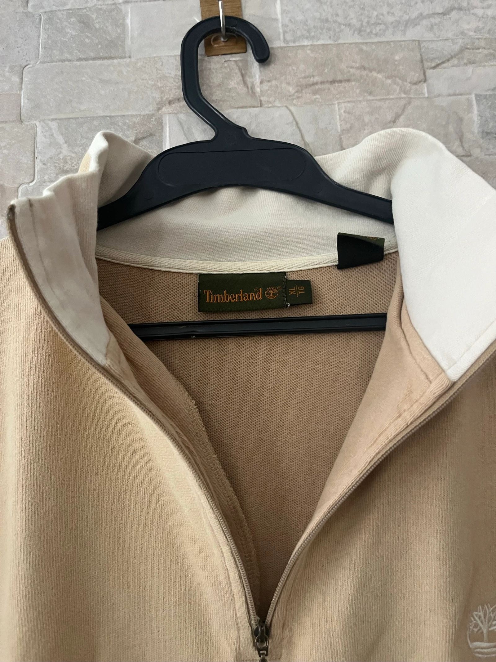 Timberland 1/4 Zip Beige Sweatshirt | Embroidered Logo | Size XL – photo 2